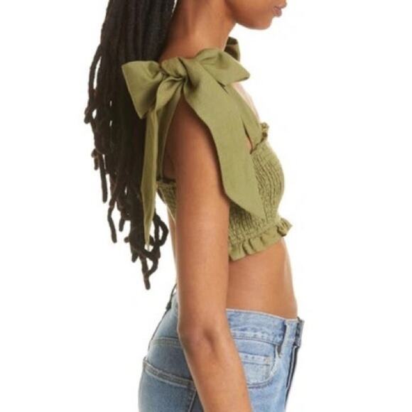 CAMI NYC Benita Smocked Crop Top In Green Large $220 retail (b17) - Picture 5 of 9